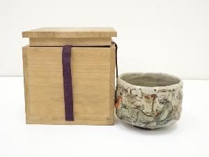 古物　色絵十六羅漢図茶碗（保護箱）